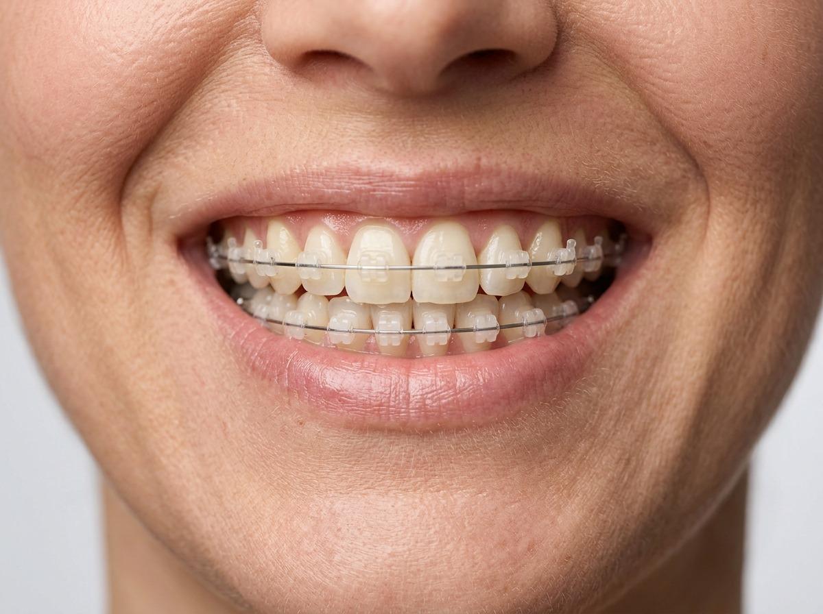 Sorriso con apparecchio in ceramica